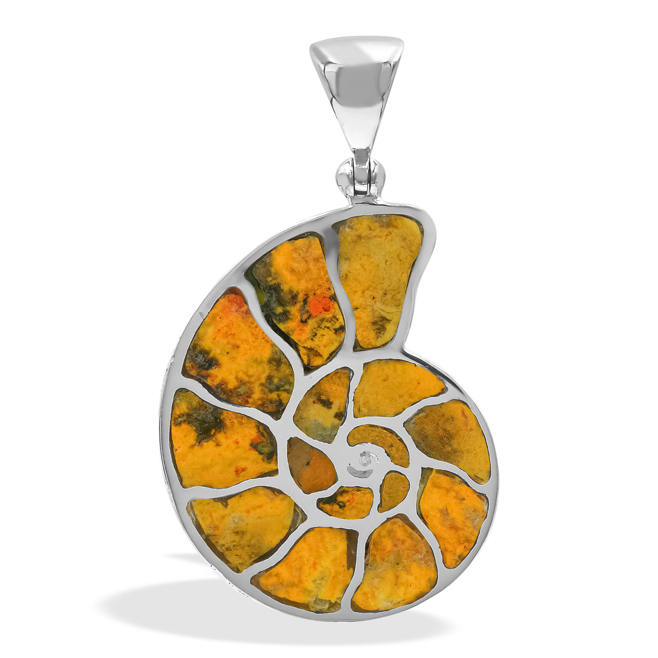 Starborn Bumblebee Jasper Inlay Nautilus Ammonite Pendant in Sterling Silver
