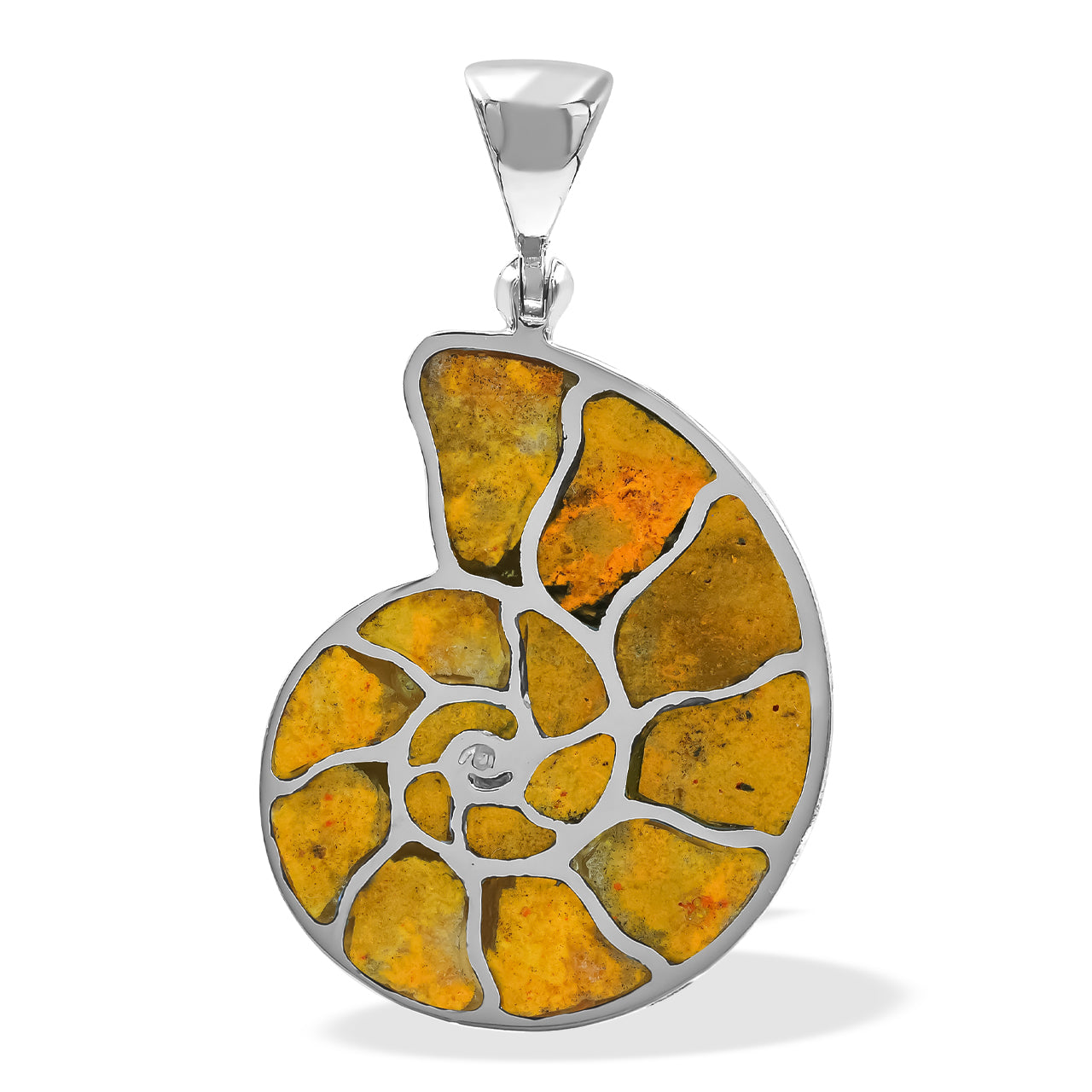 Starborn Bumblebee Jasper Inlay Nautilus Ammonite Pendant in Sterling Silver