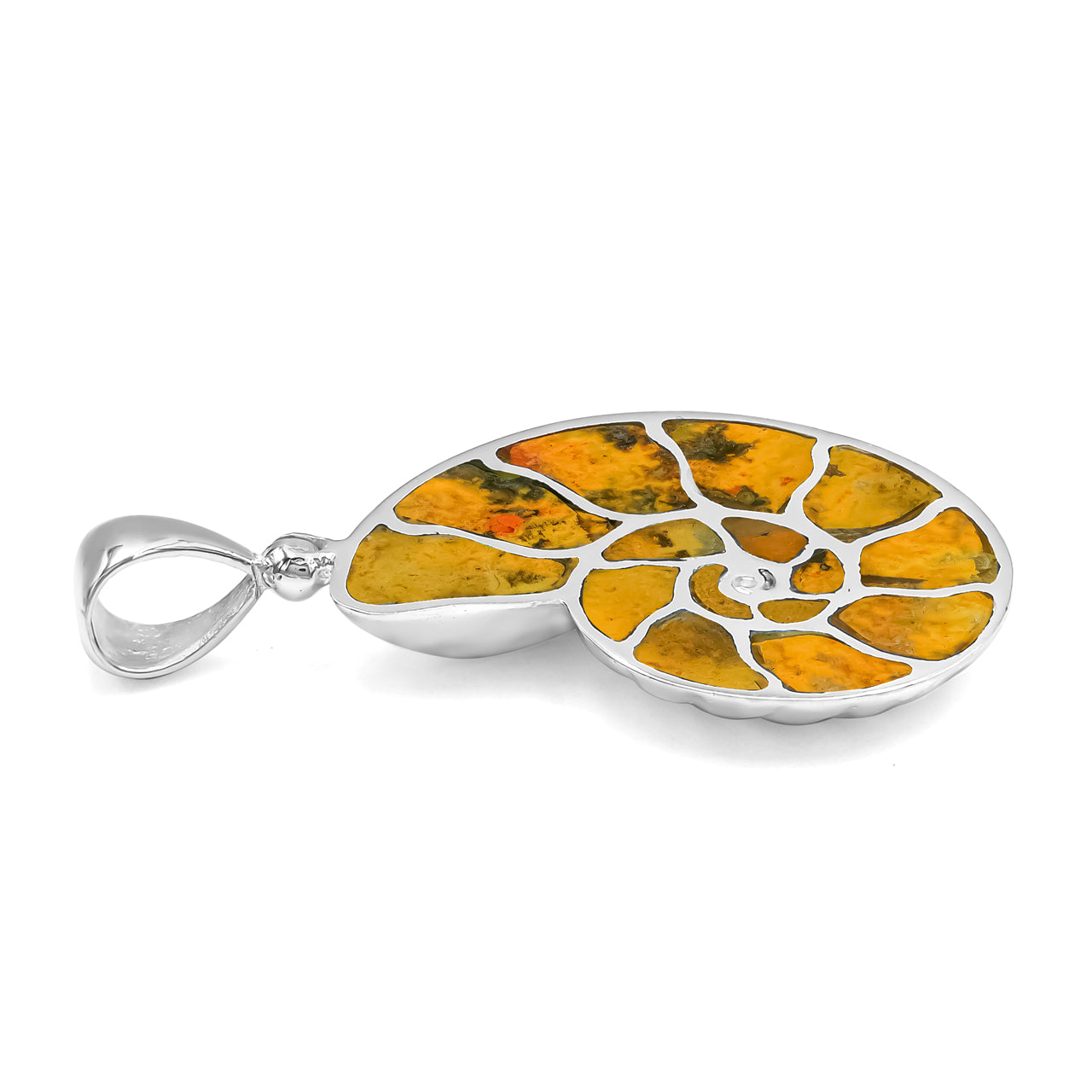 Starborn Bumblebee Jasper Inlay Nautilus Ammonite Pendant in Sterling Silver