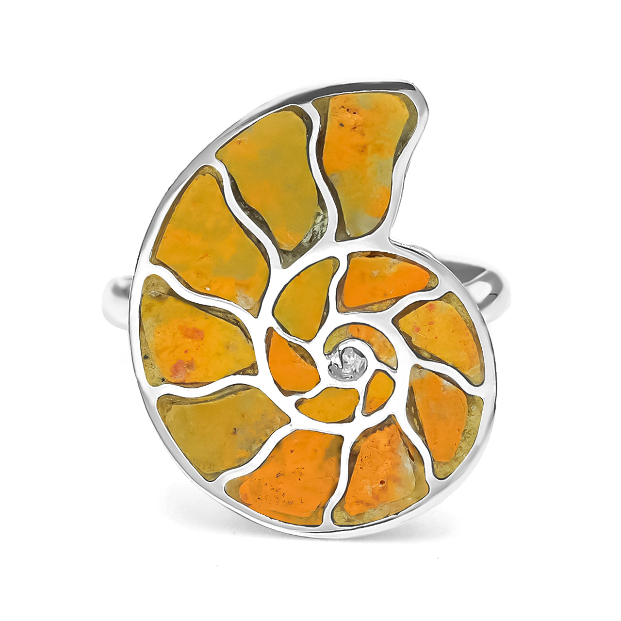Starborn Bumblebee Jasper Inlay Ammonite Ring in Sterling Silver