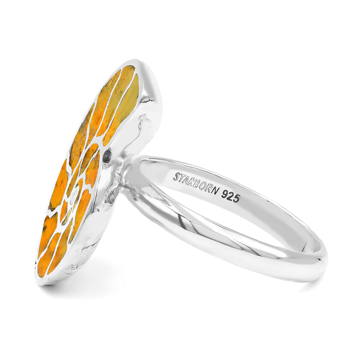 Starborn Bumblebee Jasper Inlay Ammonite Ring in Sterling Silver