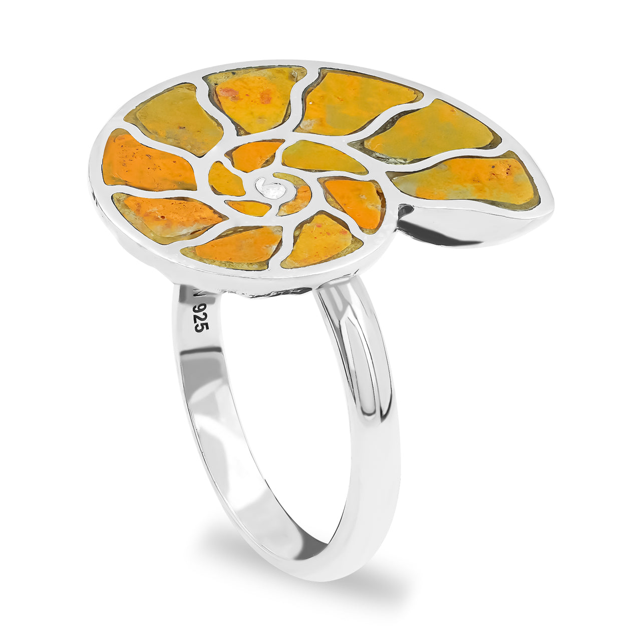 Starborn Bumblebee Jasper Inlay Ammonite Ring in Sterling Silver