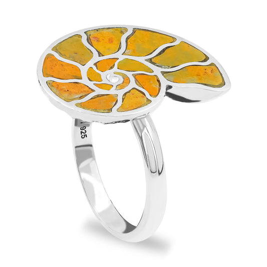 Starborn Bumblebee Jasper Inlay Ammonite Ring in Sterling Silver
