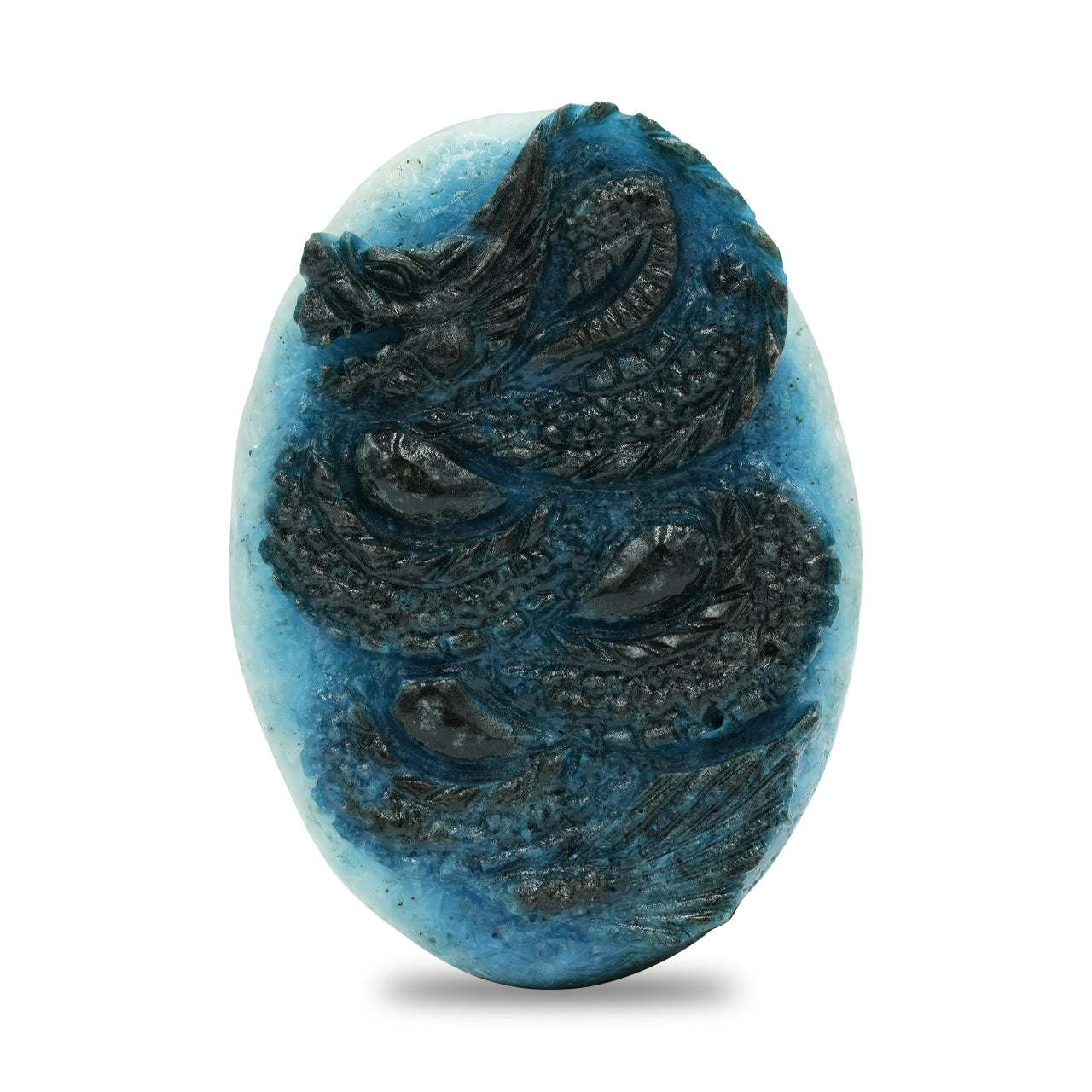 Starborn Carved Oval Shaped Blue Ice Glacierite Dragon Carving 50-51 mm - 1 piece