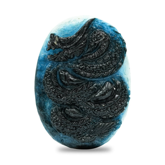 Starborn Carved Oval Shaped Blue Ice Glacierite Dragon Carving 50-51 mm - 1 piece