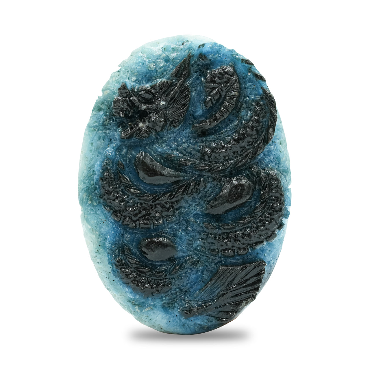 Starborn Carved Oval Shaped Blue Ice Glacierite Dragon Carving 50-51 mm - 1 piece