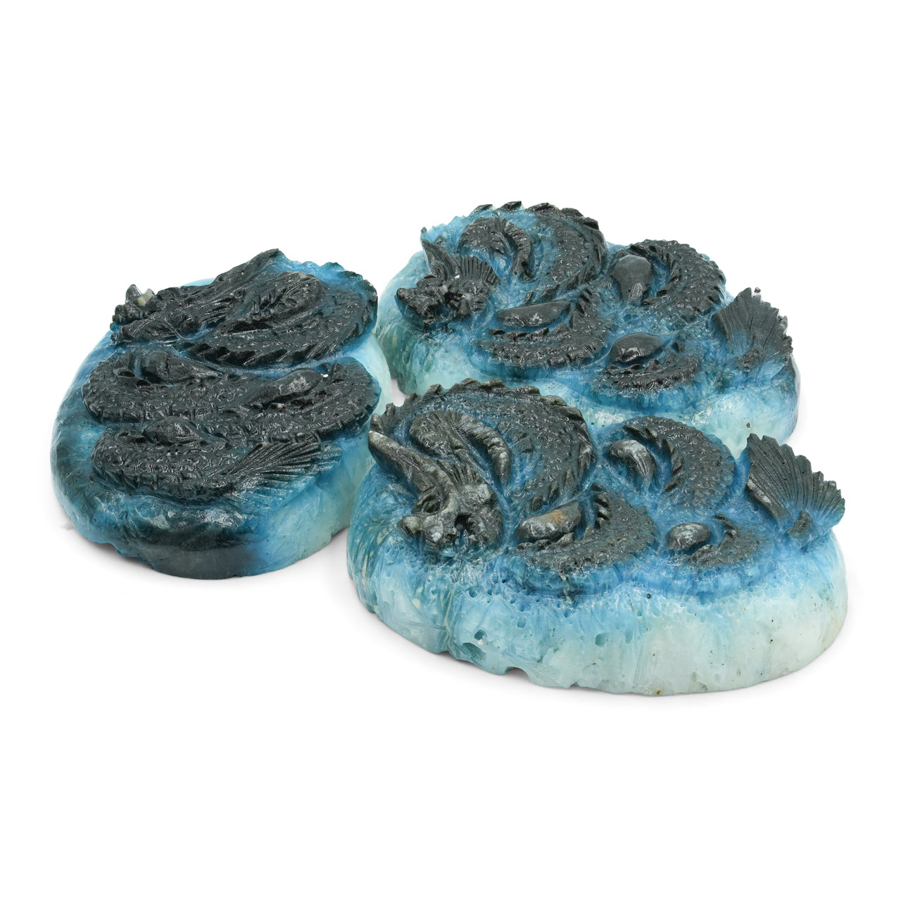 Starborn Carved Oval Shaped Blue Ice Glacierite Dragon Carving 50-51 mm - 1 piece