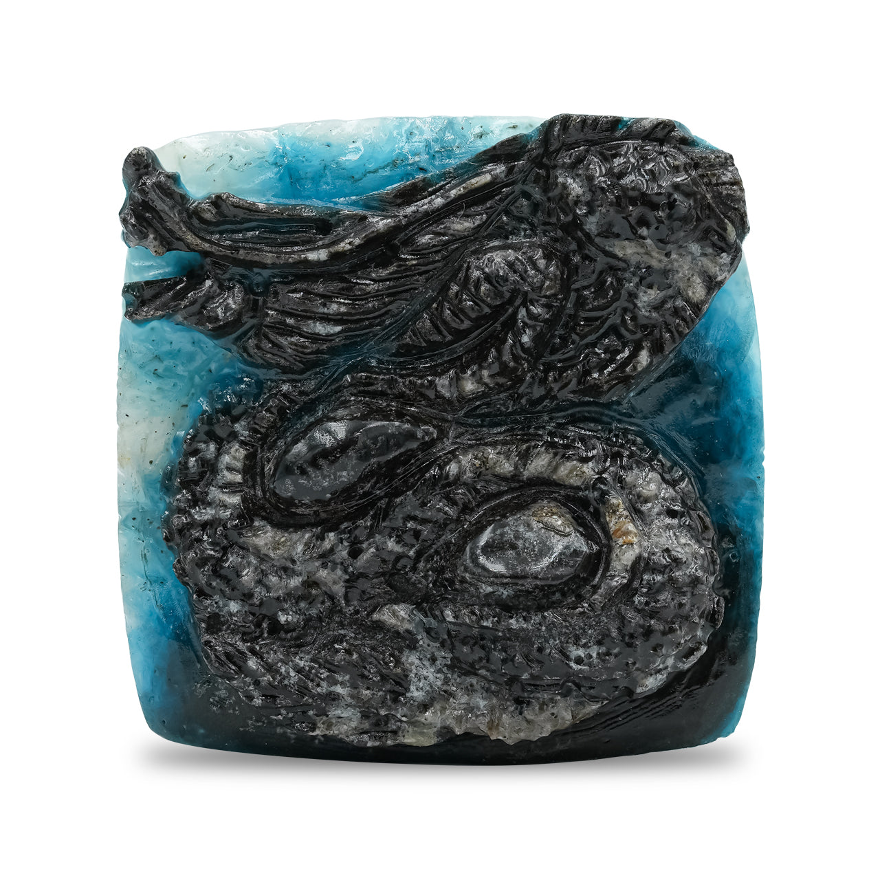 Starborn Carved Square Shaped Blue Ice Glacierite Dragon Carving 35-36 mm - 1 piece