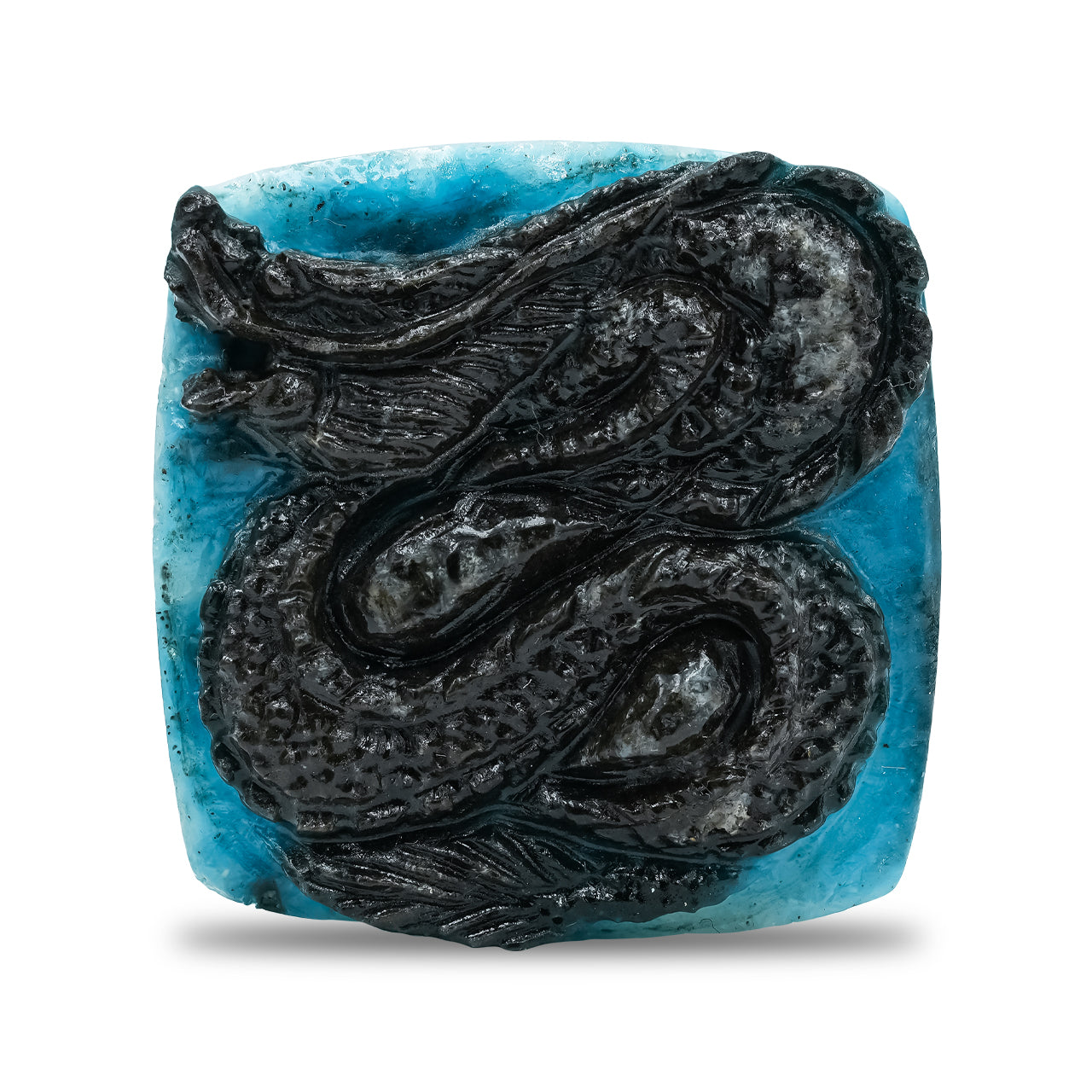Starborn Carved Square Shaped Blue Ice Glacierite Dragon Carving 35-36 mm - 1 piece