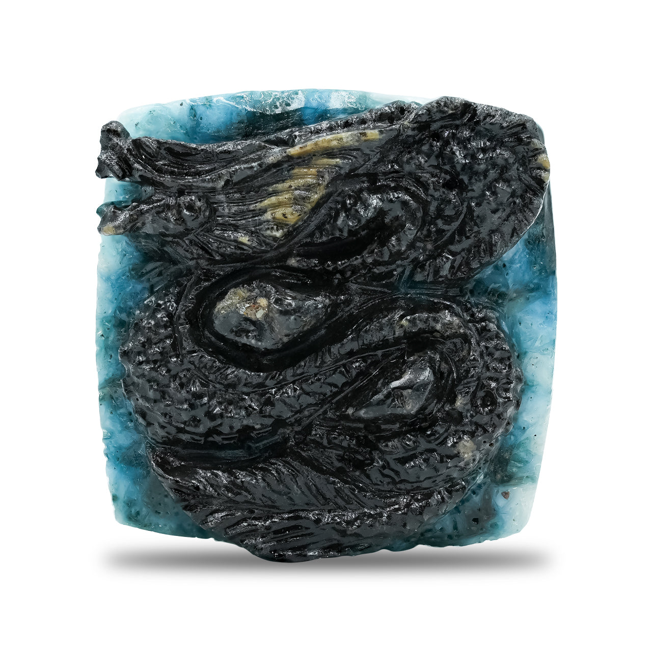 Starborn Carved Square Shaped Blue Ice Glacierite Dragon Carving 35-36 mm - 1 piece