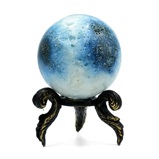 Starborn Blue Ice Glacierite Sphere Display with Brass Stand