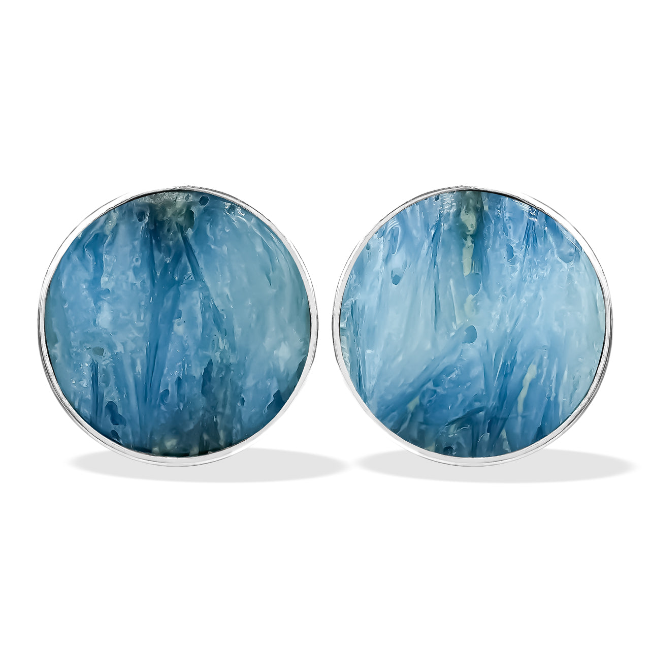 Starborn Blue Ice Glacierite Round Cabochon Post Style Earrings in Sterling Silver