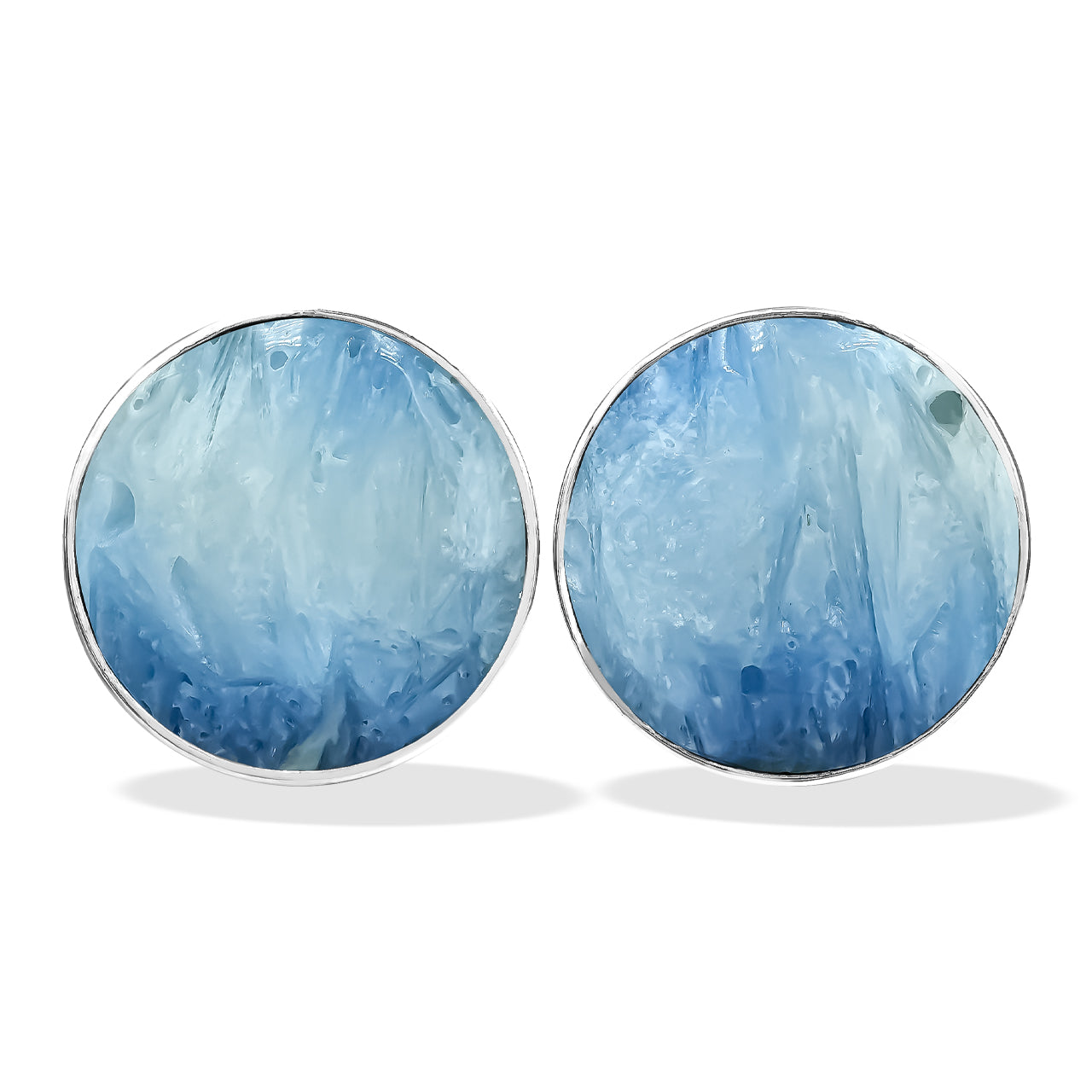 Starborn Blue Ice Glacierite Round Cabochon Post Style Earrings in Sterling Silver