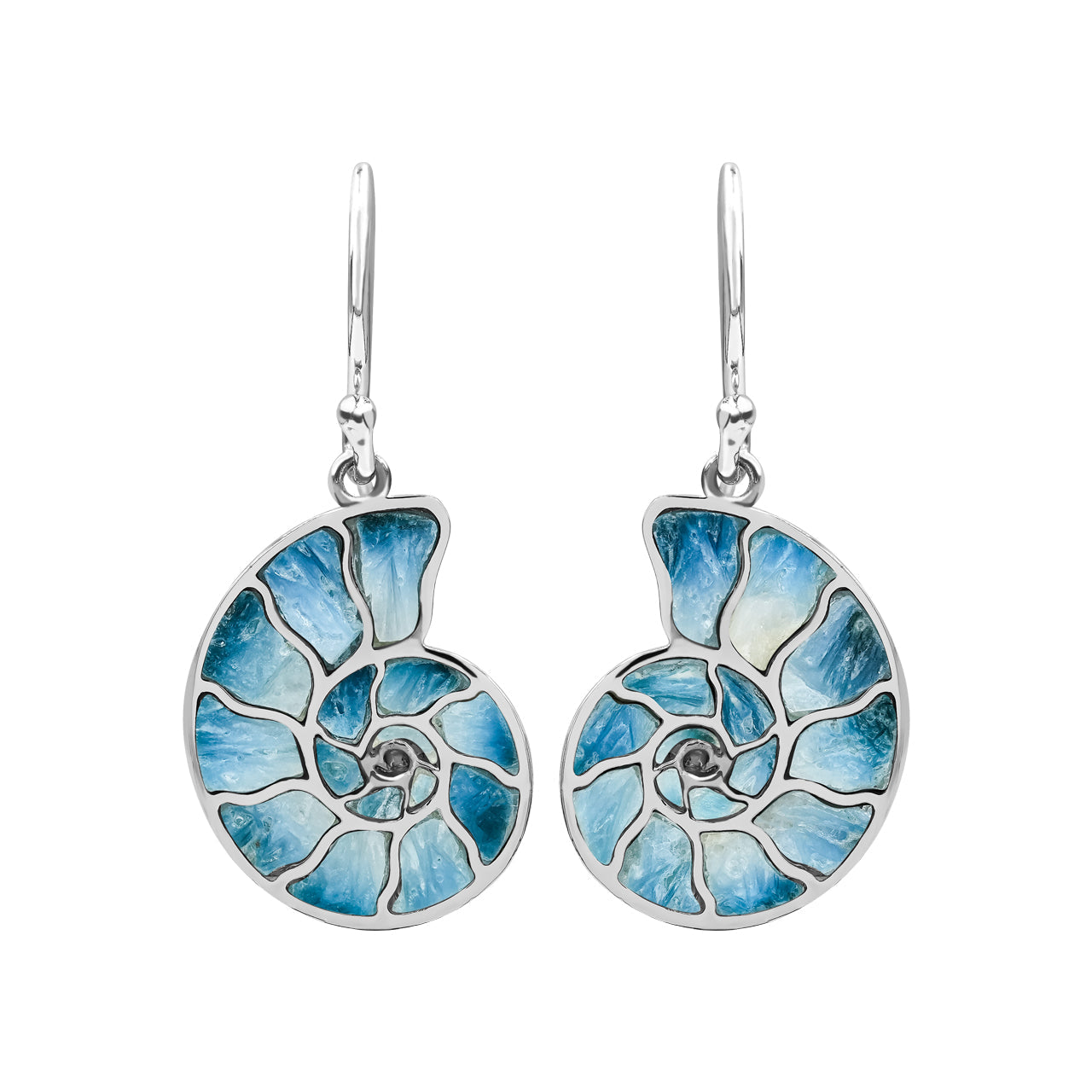 Starborn Nautilus Ammonite with Gemstones Inlay Earring in Sterling Silver - Large