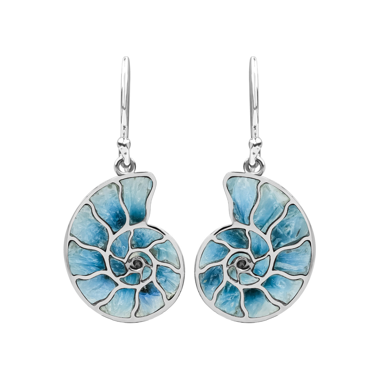 Starborn Nautilus Ammonite with Gemstones Inlay Earring in Sterling Silver - Large