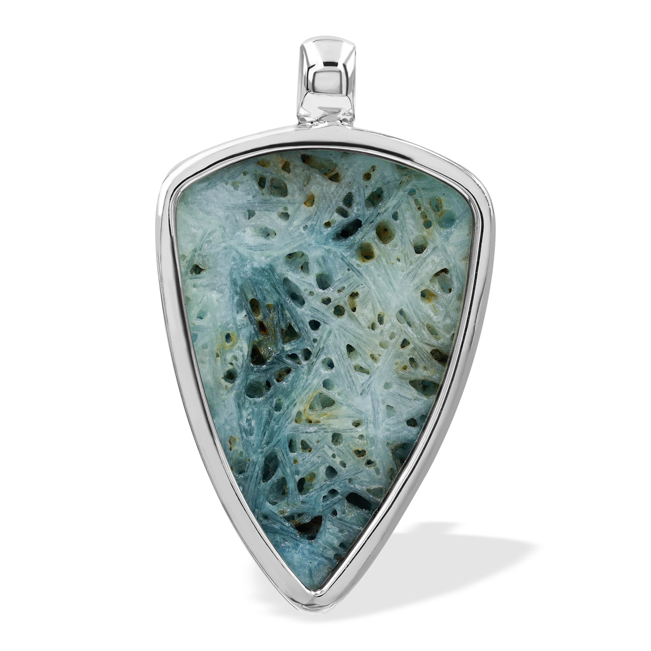 Starborn Carved Blue Ice Glacierite Dragon Shield Pendant in Sterling Silver