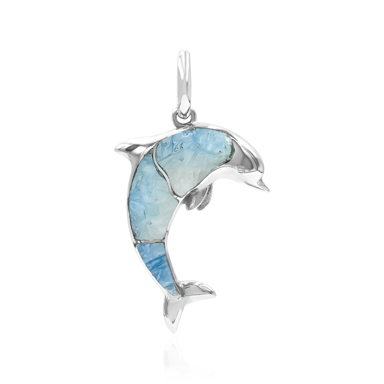 Starborn Gemstone Inlay Dolphin Pendant in Sterling Silver