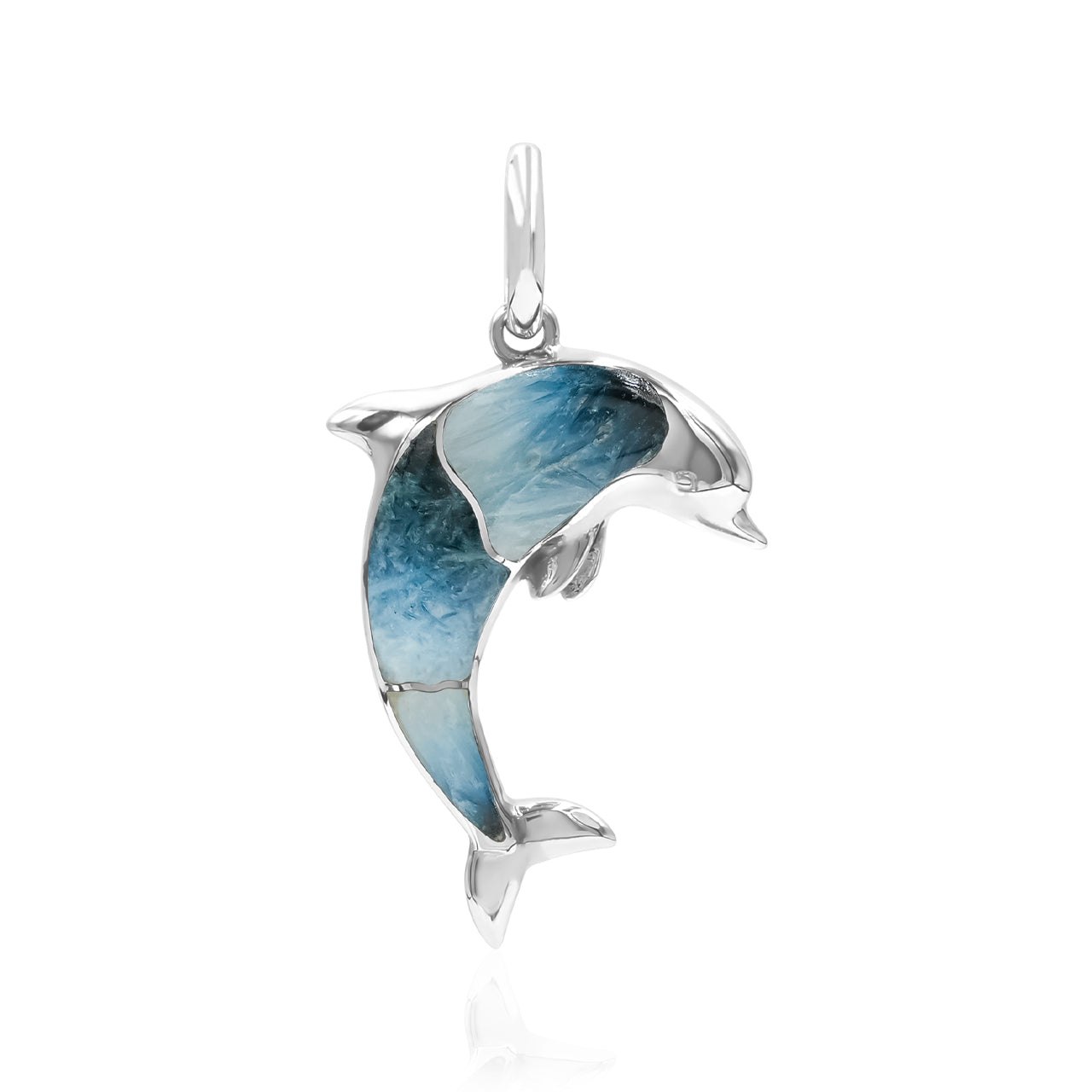Starborn Gemstone Inlay Dolphin Pendant in Sterling Silver