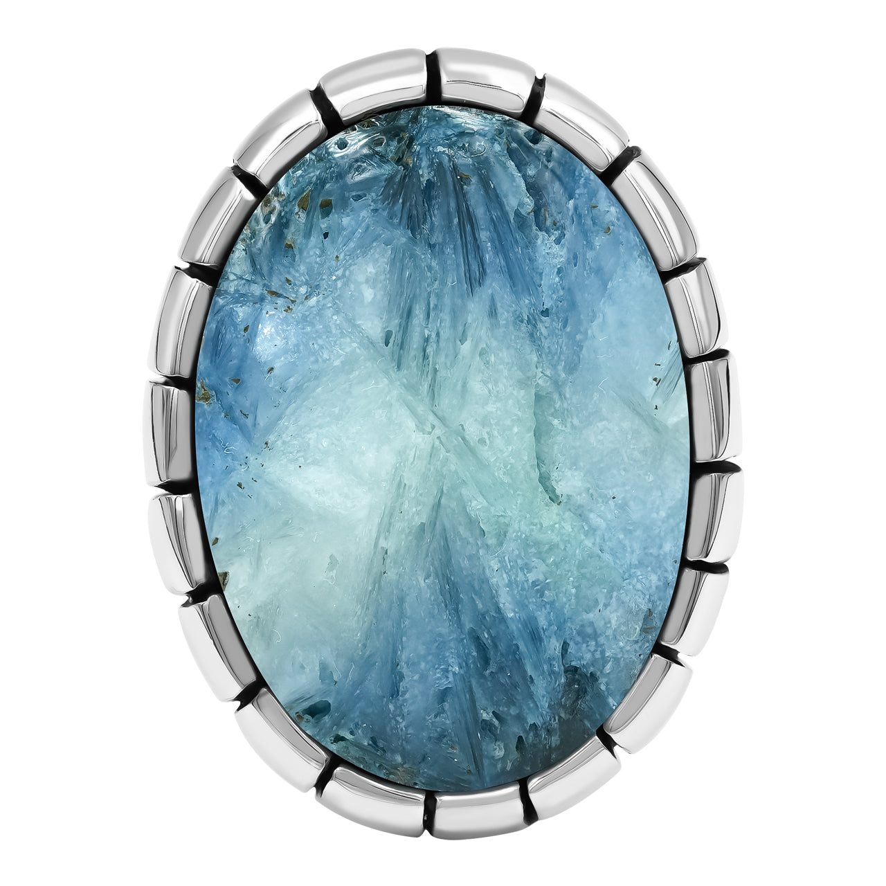 Starborn Blue Ice Glacierite Striped Bezel Ring with Bali Design Shank in Sterling Silver