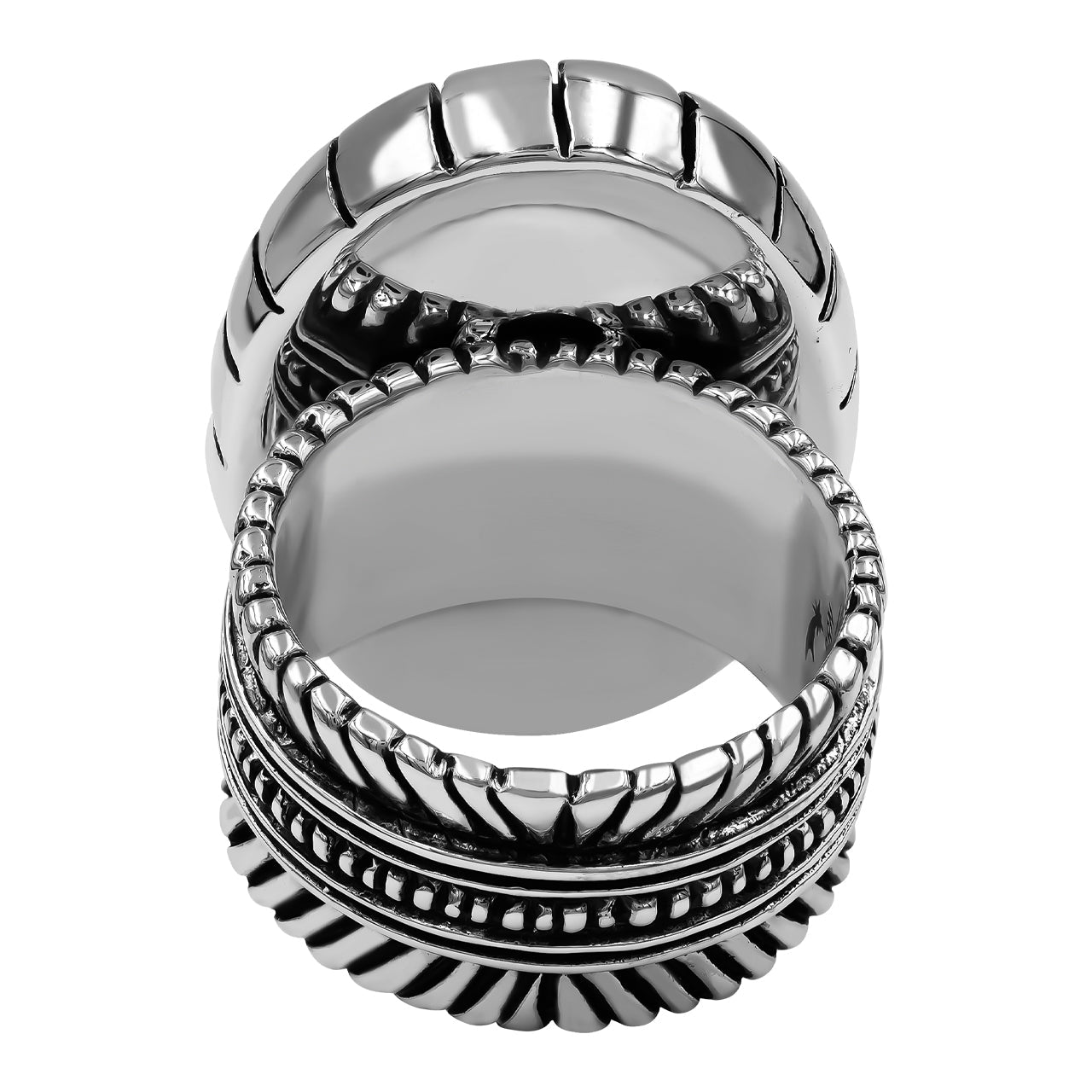 Starborn Blue Ice Glacierite Striped Bezel Ring with Bali Design Shank in Sterling Silver