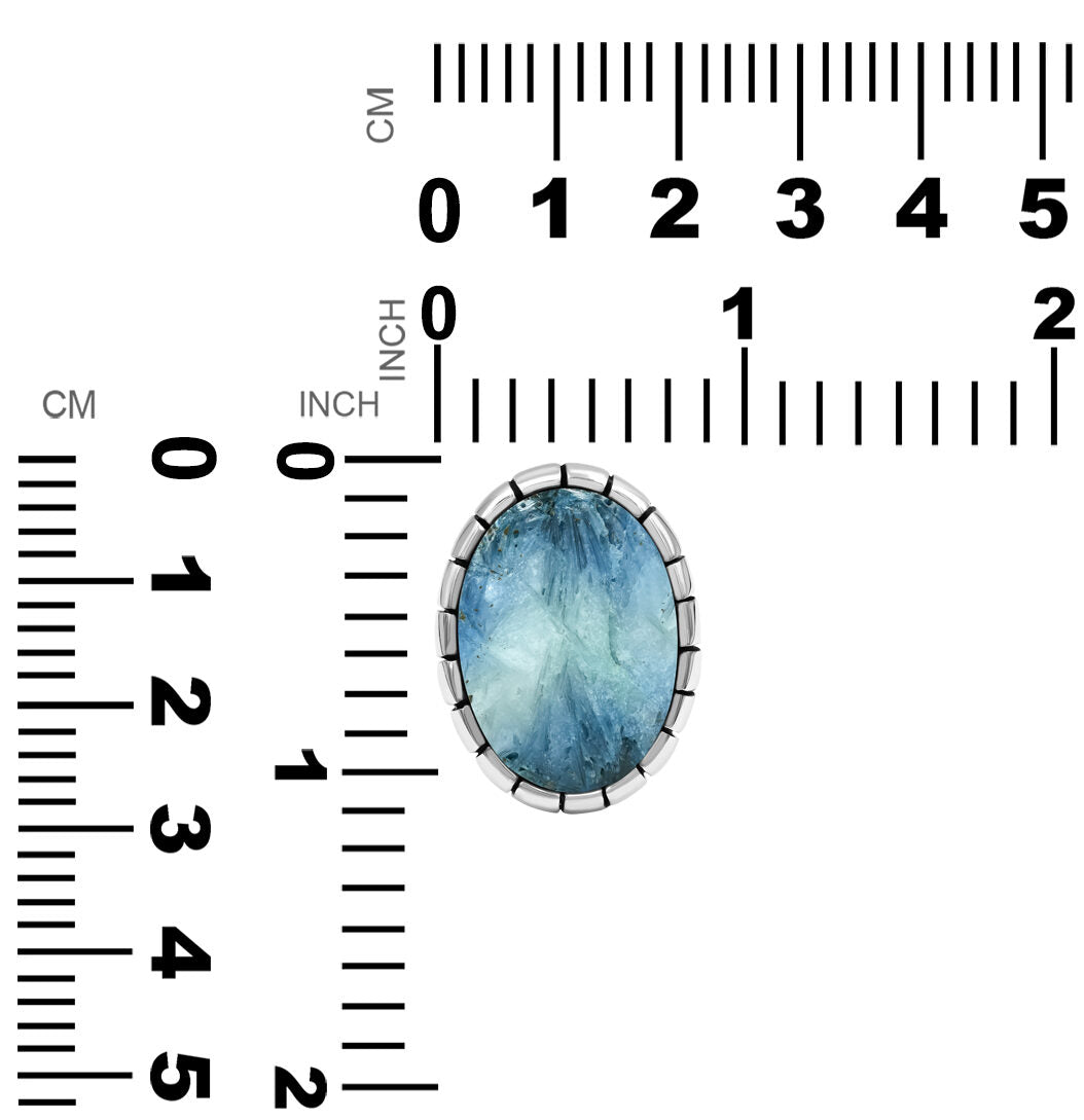Starborn Blue Ice Glacierite Striped Bezel Ring with Bali Design Shank in Sterling Silver