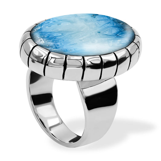 Starborn Blue Ice Glacierite Striped Bezel Ring in Sterling Silver