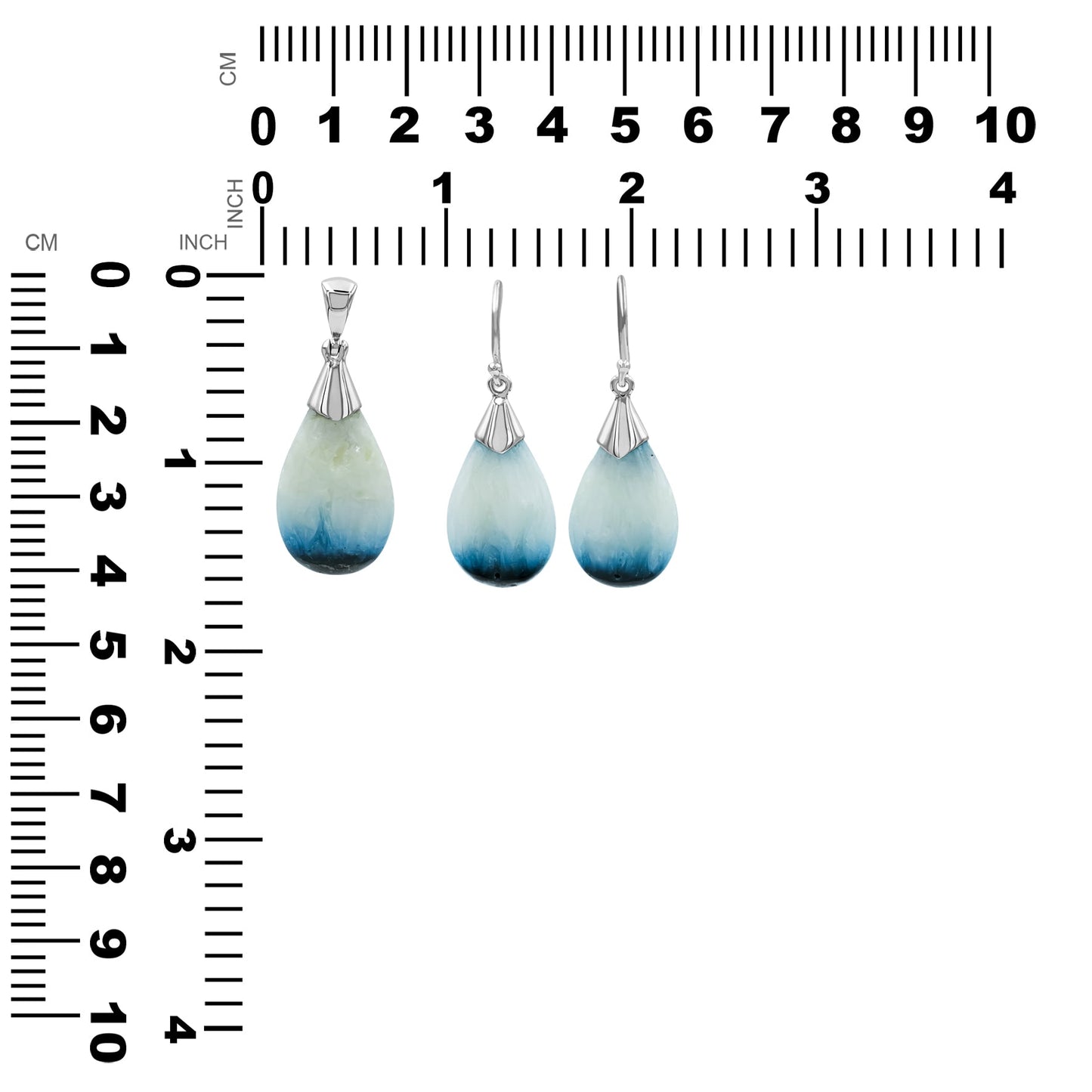 Starborn Blue Ice Glacierite Sterling Silver Pendant and Earring Set - Pear Shaped