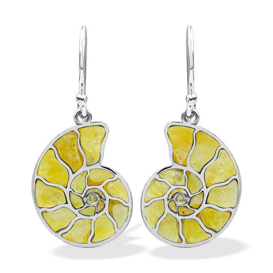Starborn Nautilus Ammonite with Gemstones Inlay Earring in Sterling Silver - Large