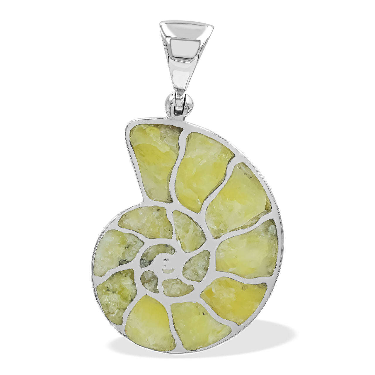 Starborn Brucite Inlay Nautilus Pendant in Sterling Silver