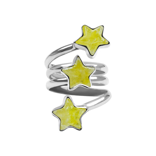 Starborn Brucite 3-Stars Spiral Ring in Sterling Silver