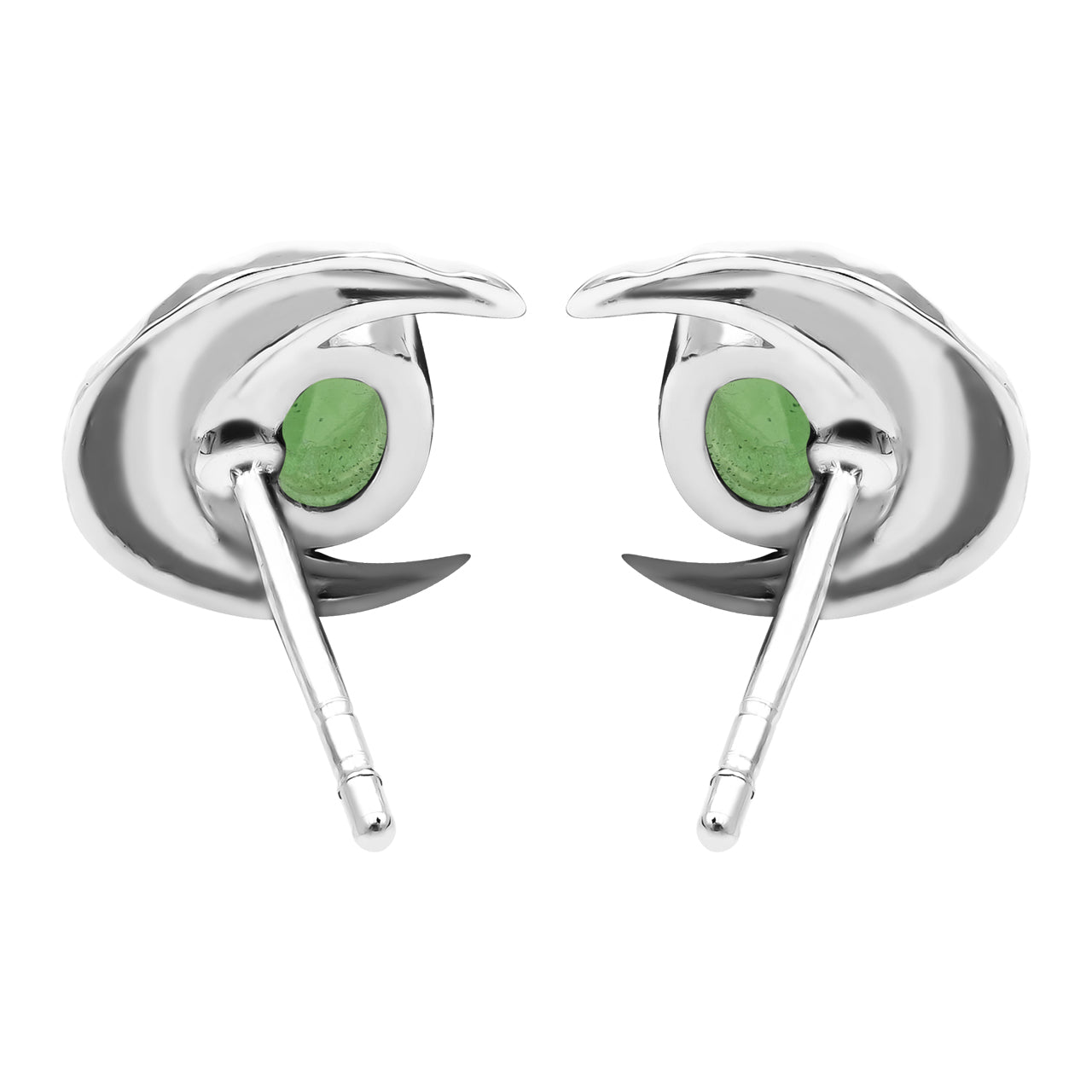 Starborn Faceted Oval Gemstone Post Earrings with Hammered Crescent Moon Accent in Sterling Silver