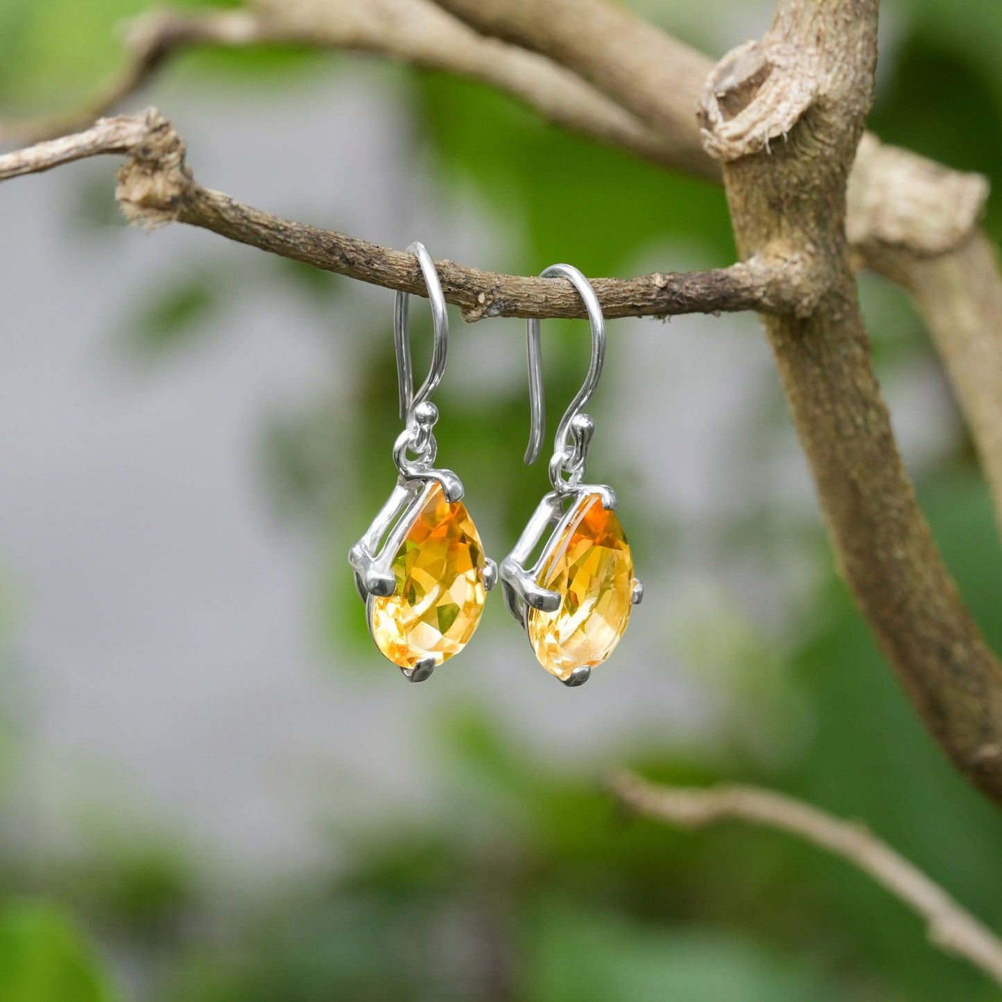 Starborn Pear Faceted Gemstones Dangle Earrings in Fine Sterling Silver