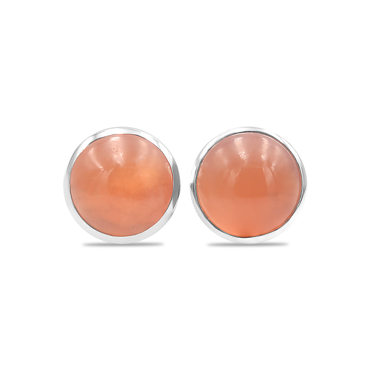 Starborn Carnelian Round Cabochon Single Bezel Post Earrings in Sterling Silver