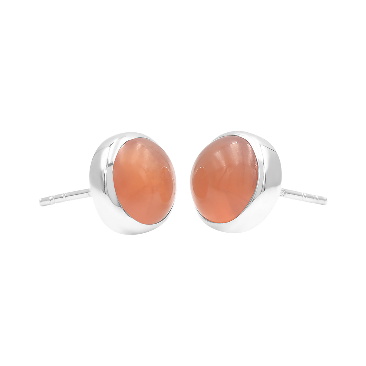 Starborn Carnelian Round Cabochon Single Bezel Post Earrings in Sterling Silver