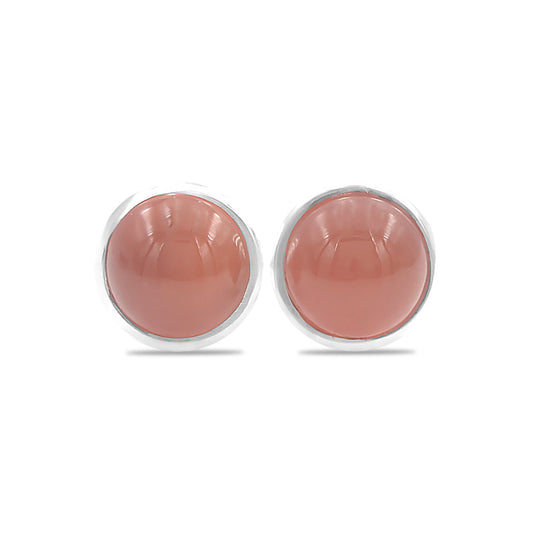 Starborn Carnelian Round Cabochon Single Bezel Post Earrings in Sterling Silver