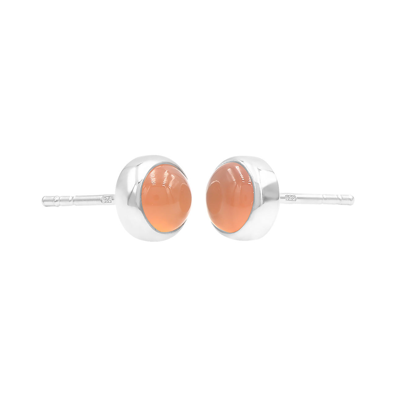 Starborn Carnelian Round Cabochon Single Bezel Post Earrings in Sterling Silver