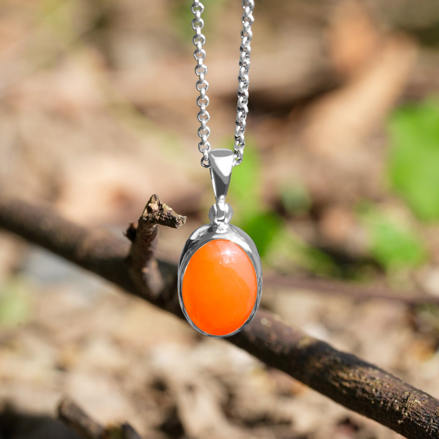 Starborn Carnelian Polished Oval Pendant in Sterling Silver
