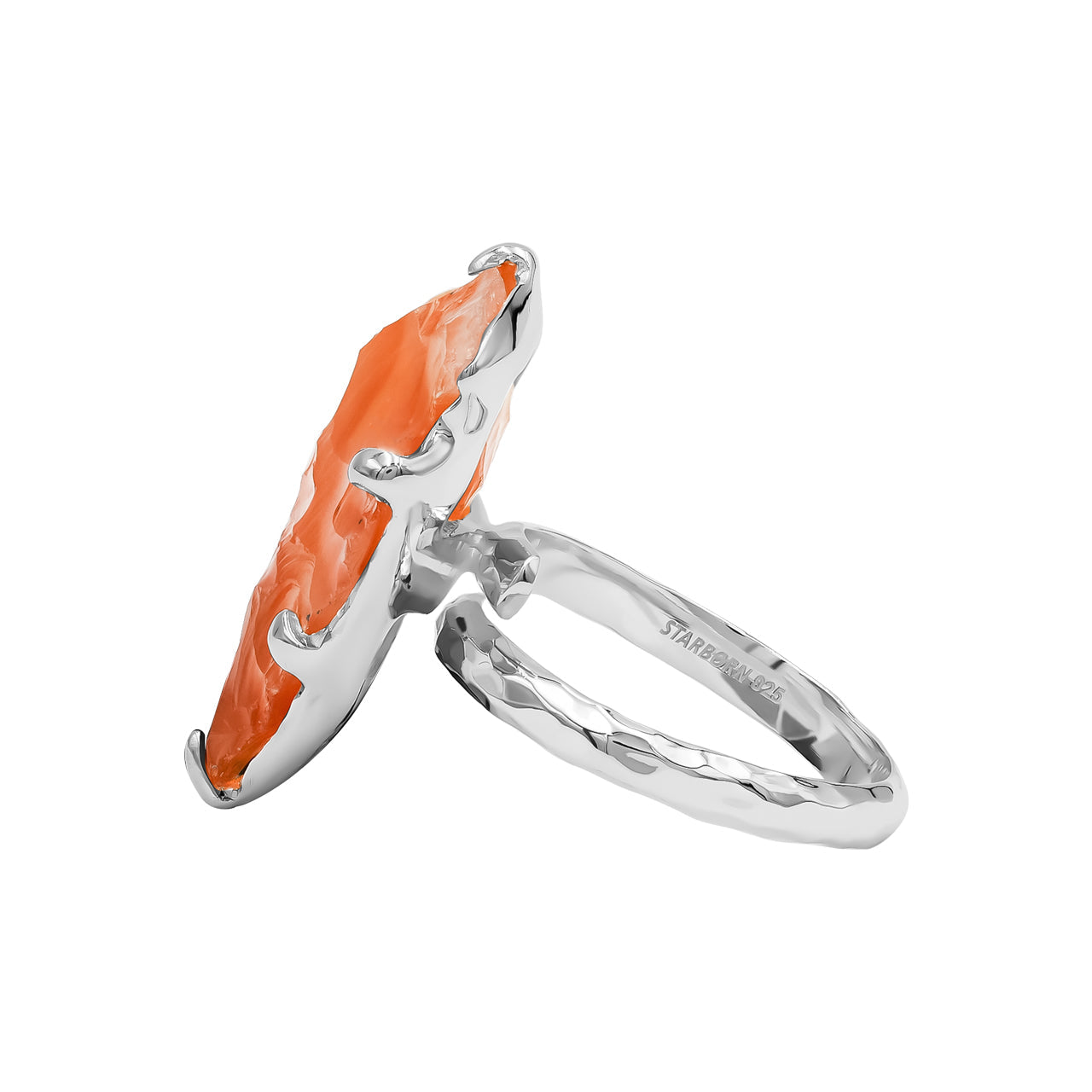Starborn Carnelian Arrowhead Prong Set Ring in Sterling Silver
