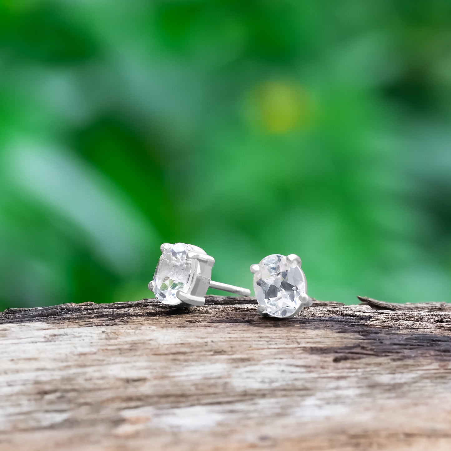 Starborn Danburite Crystal Faceted Oval Post Earrings in Sterling Silver