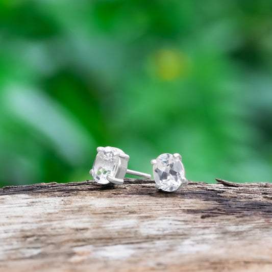 Starborn Danburite Crystal Faceted Oval Post Earrings in Sterling Silver