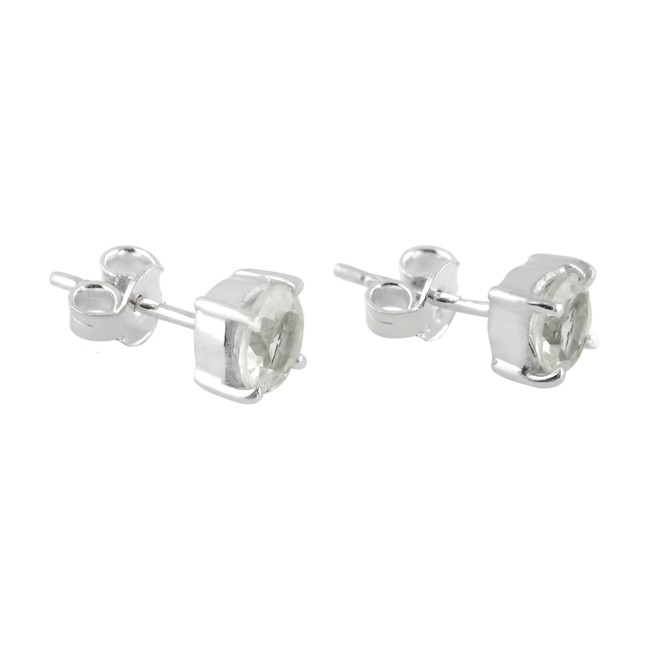 Starborn Danburite Crystal Faceted Round Post Style Earrings in Sterling Silver
