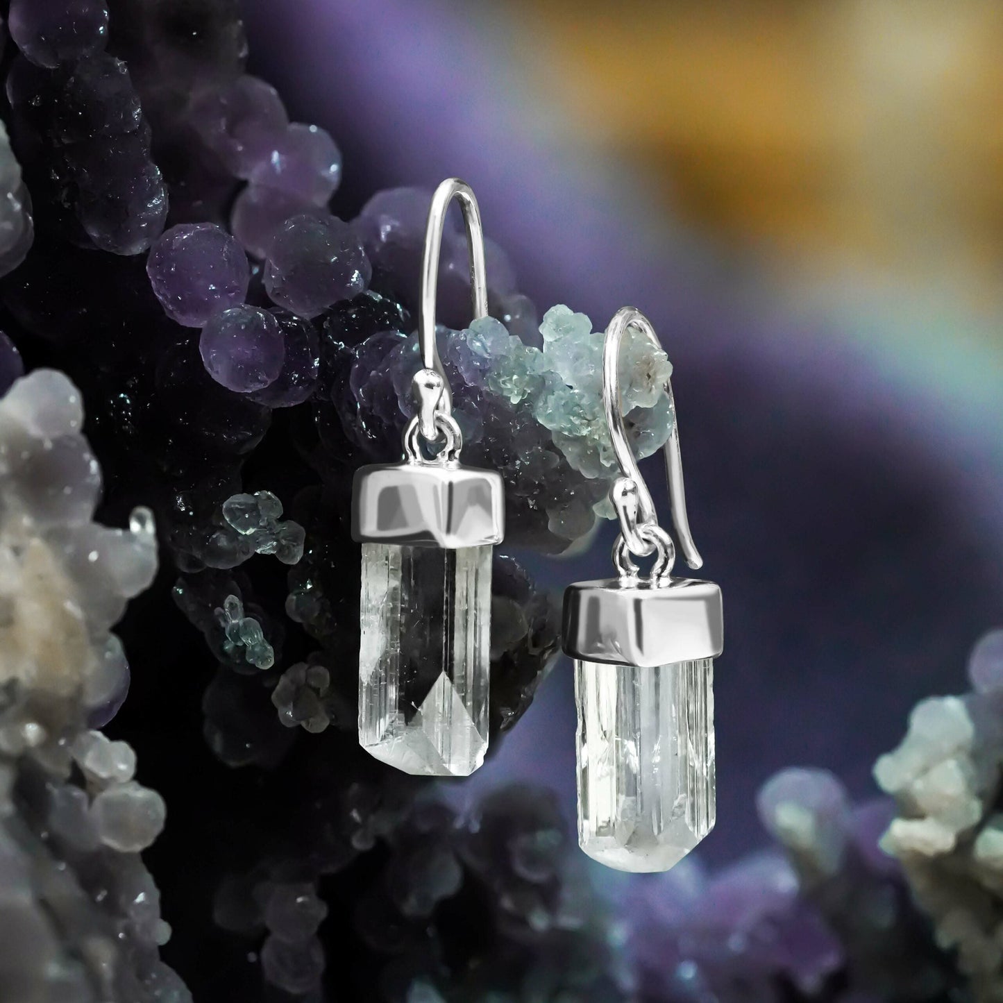 Starborn Danburite Crystal Cap Set Earrings in Sterling Silver