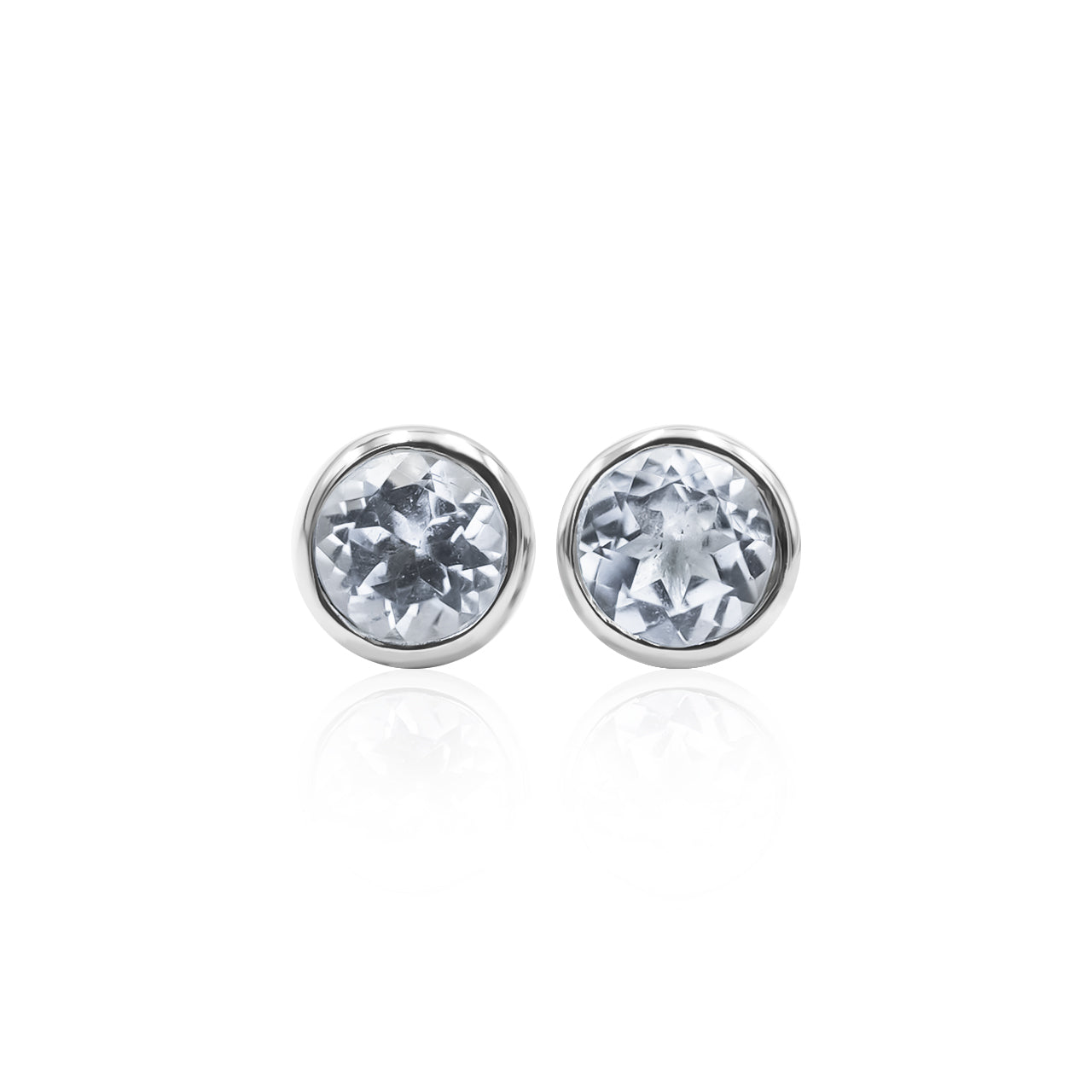 Starborn Danburite Faceted Round 4mm Bezel Set Post Style Earrings in Sterling Silver