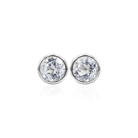 Starborn Danburite Faceted Round 4mm Bezel Set Post Style Earrings in Sterling Silver