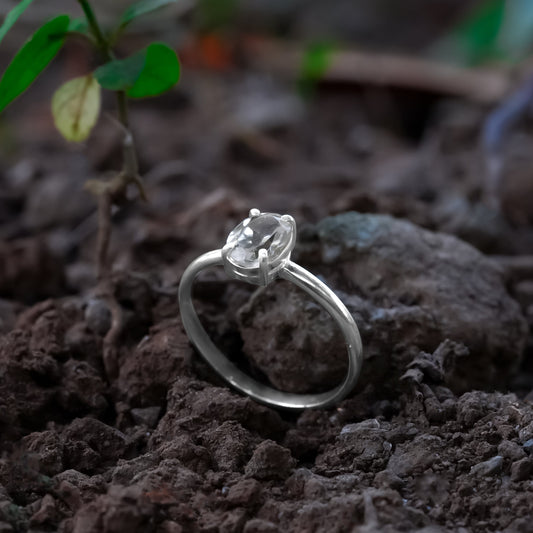 Starborn Danburite Faceted Oval Prong Set Ring in Sterling Silver