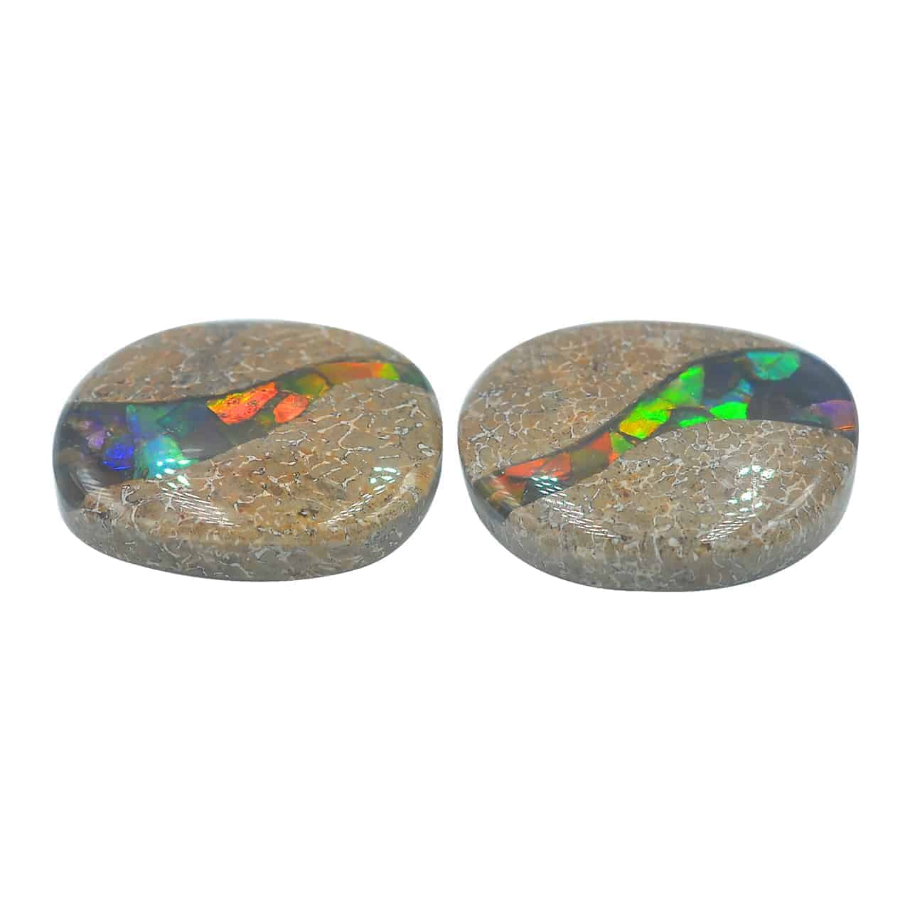 Starborn Fossil Dinosaur Bone with Ammolite Inlay Large Cabochon 30mm - 1 piece