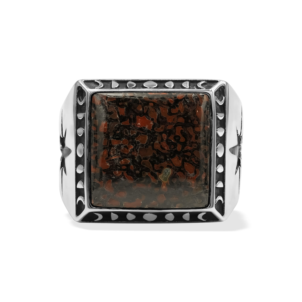 Starborn Fossil Dinosaur Bone Men's Ring with Octagram in Sterling Silver