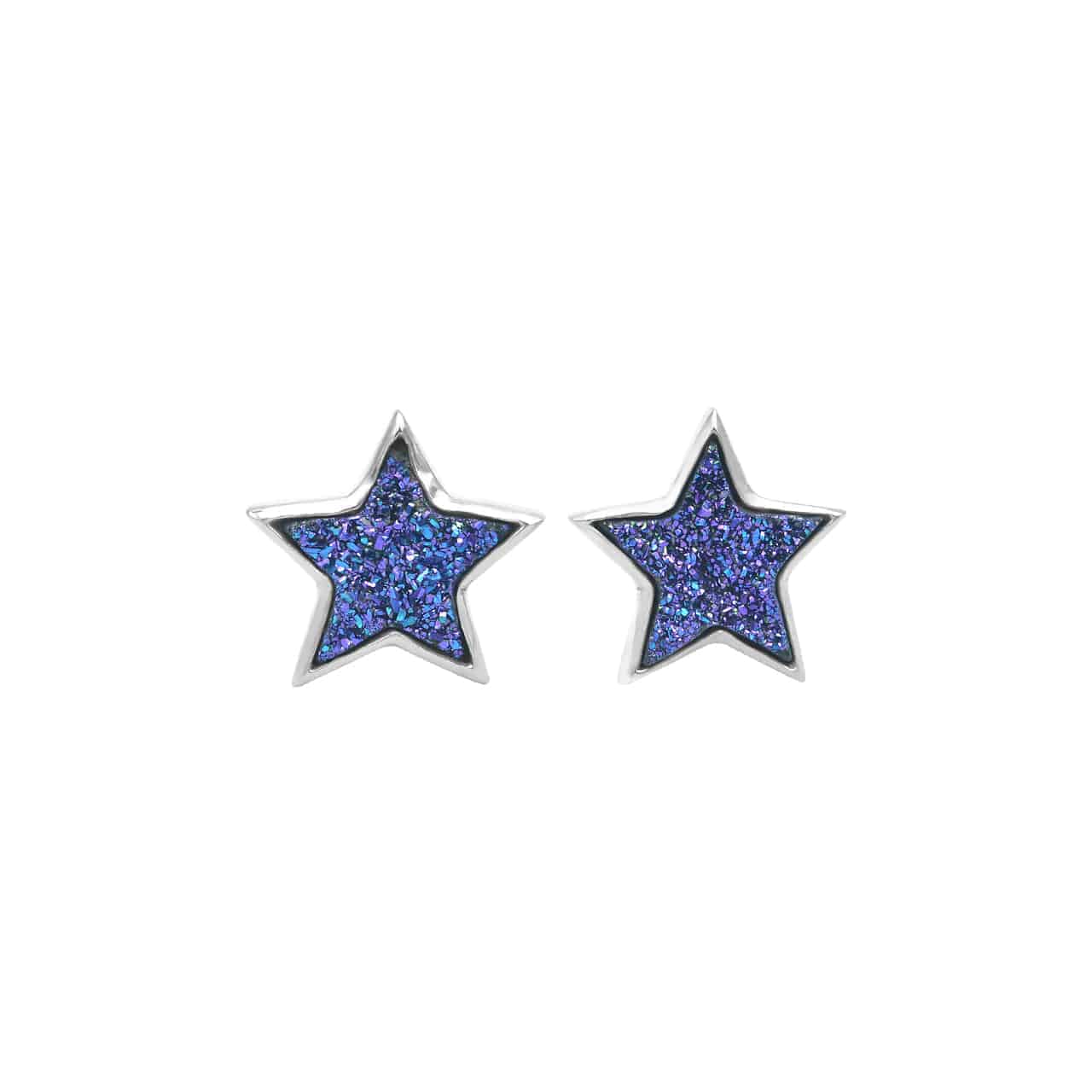 Starborn Drusy Quartz Star Post Earrings in Sterling Silver