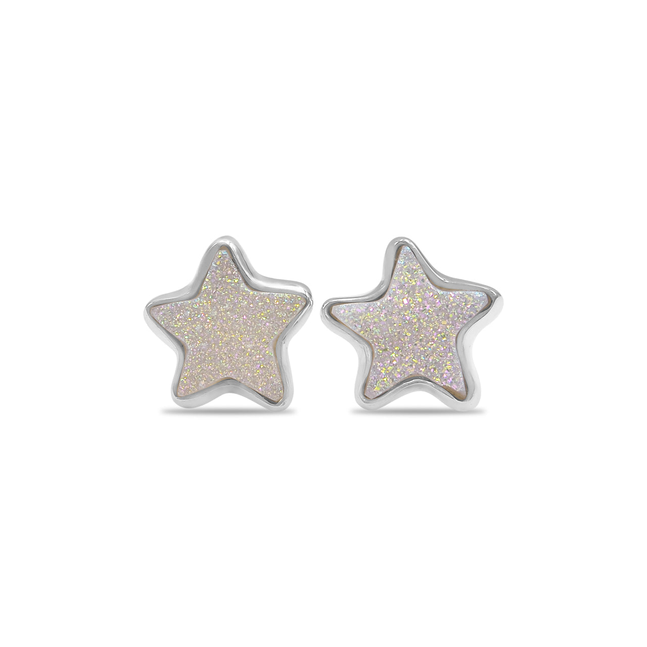 Starborn Drusy Quartz Star Post Earrings in Sterling Silver