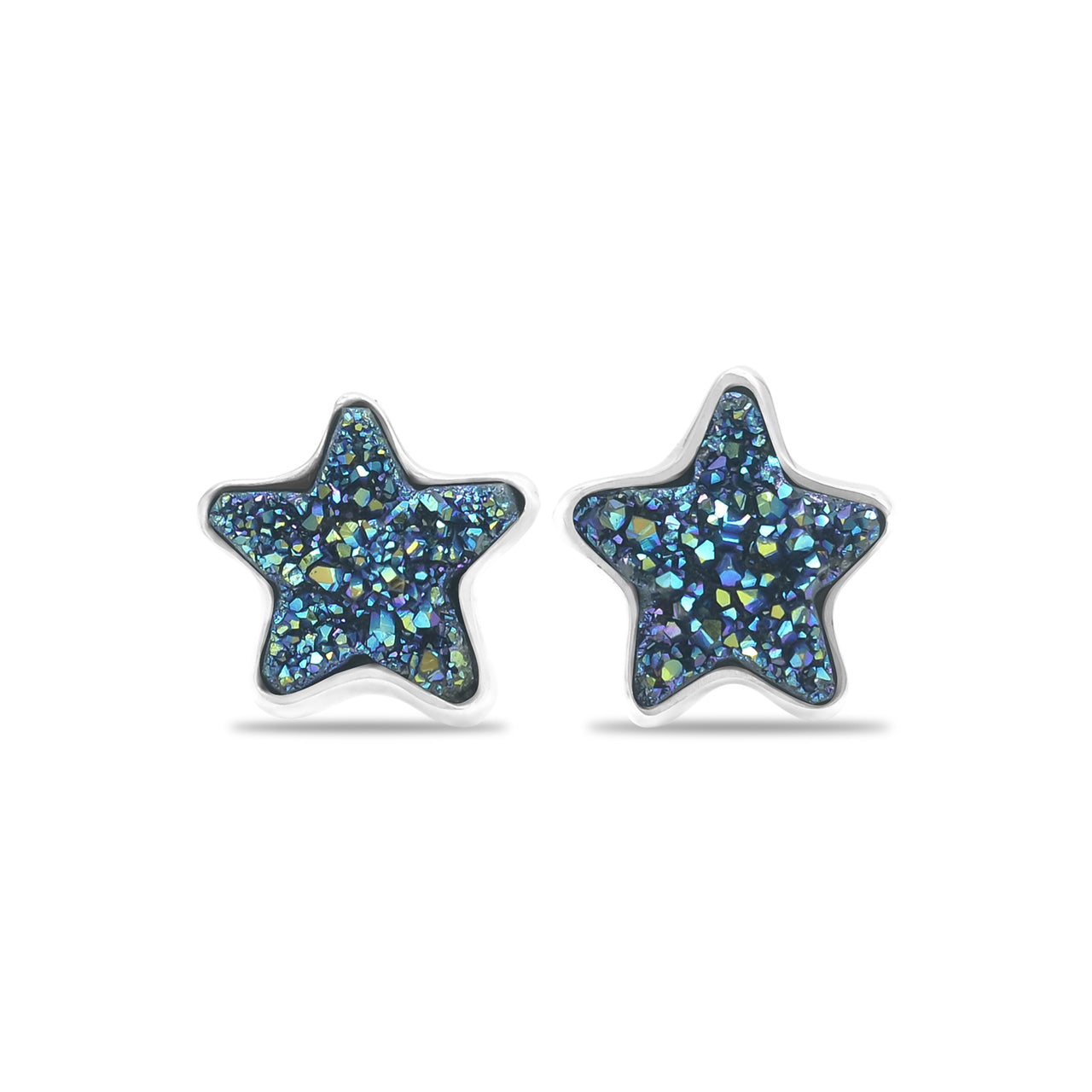 Starborn Drusy Quartz Star Post Earrings in Sterling Silver